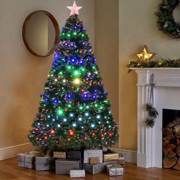 New 6FT Fiber Optic Artificial Christmas Tree Colorful LED Light Decorated 