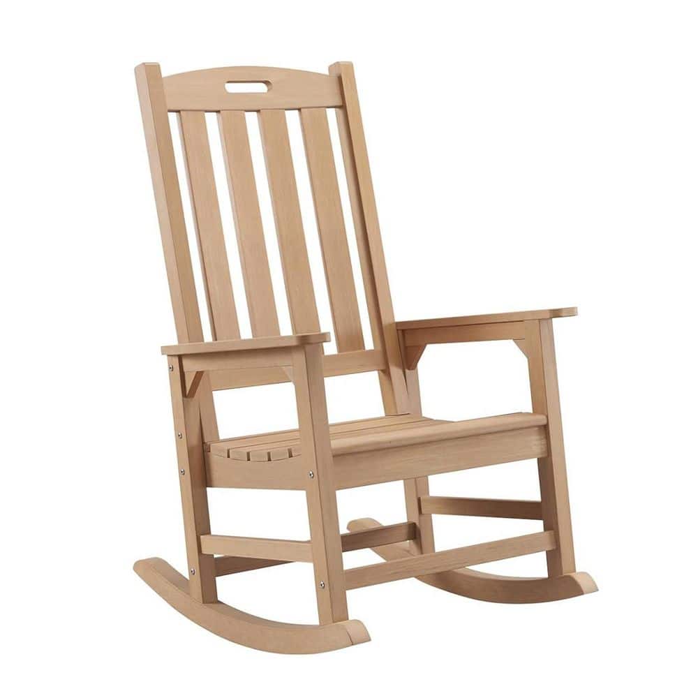 Teak Color Plastic Oversized Outdoor Rocking Chair