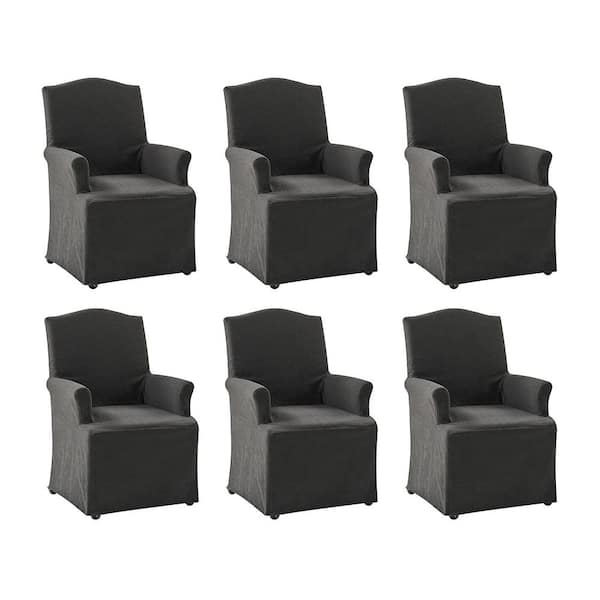 JAYDEN CREATION Adelina Charcoal Traditional Roll Arm Dining Chair with Hooded Caster Wheels Set of 6