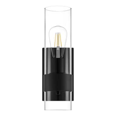 Hampton Bay Denbeck 4.5 in. W Matte Black 1-Light Sconce Clear Glass