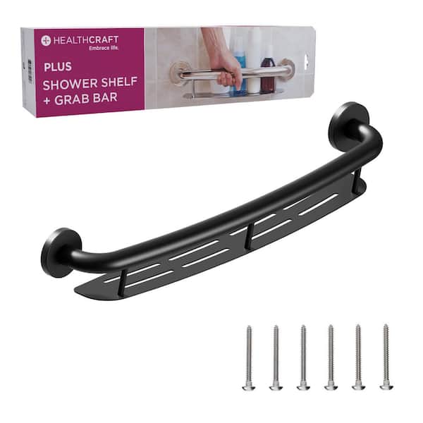 Plus 24 in. Concealed Screw Grab Bar And Shampoo Shelf, 2-In-1 Decorative Grab Bar ADA Compliant in Matte Black