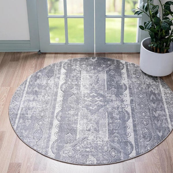 Portland Depoe Gray 3 ft. x 3 ft. Round Area Rug