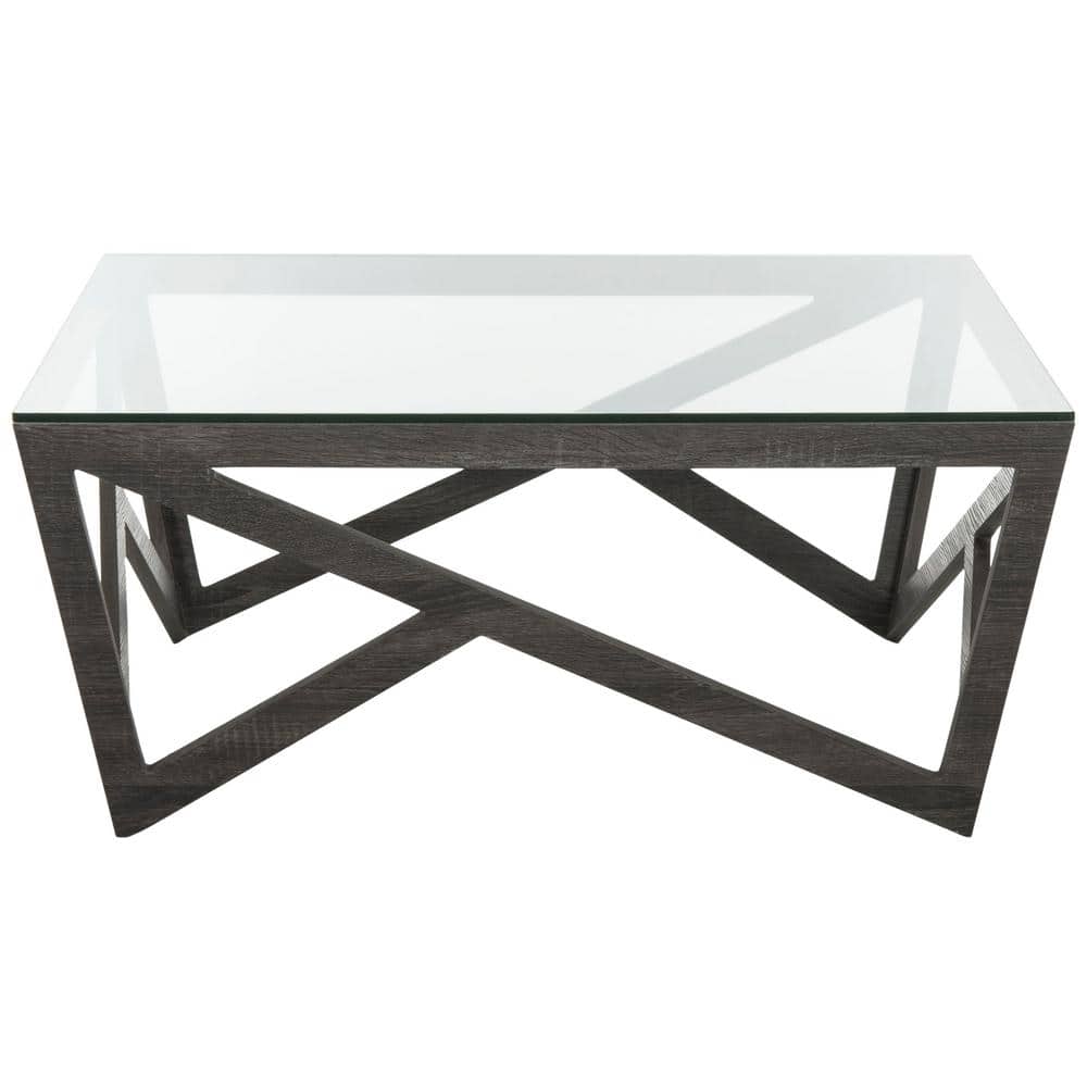 Transitional Gray-Brown Square Wood & Glass Coffee Table