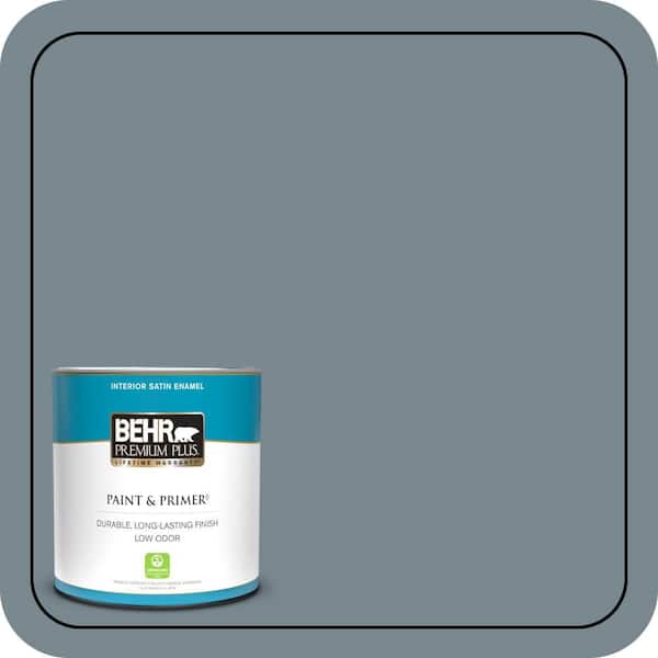 BEHR PREMIUM PLUS 1 qt. #N470-5 Norwegian Blue Satin Enamel Low Odor Interior Paint & Primer