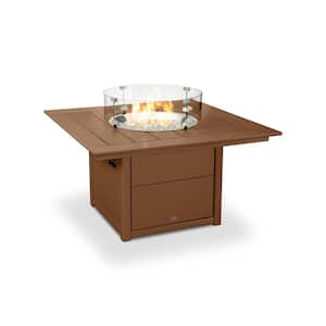 Teak Square 42 in. Plastic Propane Outdoor Patio Fire Pit Table