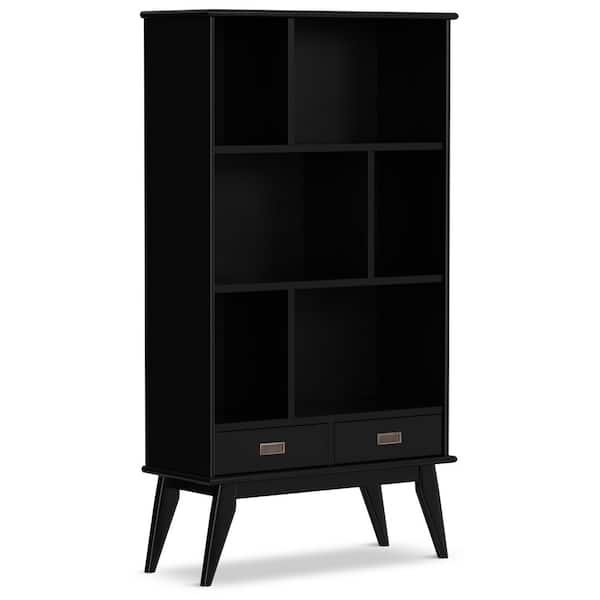 Draper 64 in. H Black Solid Hardwood 6-Shelf Mid Century Wide Bookcase and Storage Unit
