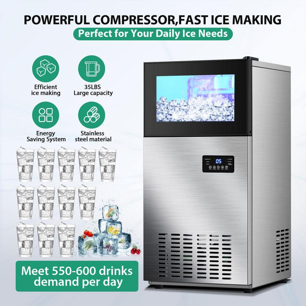 Stainless Steel 160 lb. Built-In Freestanding Ice Maker