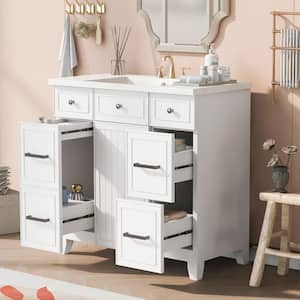 36 in. W x 18 in. D x 34.3 in. H Single Sink Freestanding Bath Vanity in White with White Ceramic Top and Cabinet