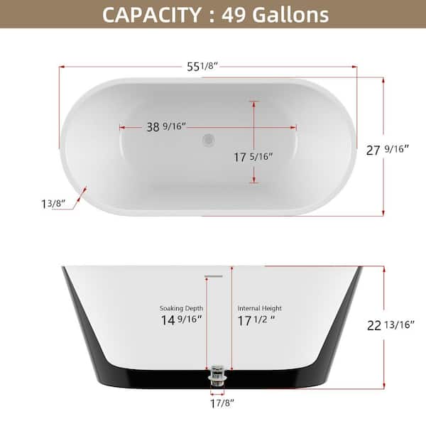 Xspracer Moray 55 in. x 27 in. Acrylic Flatbottom Freestanding