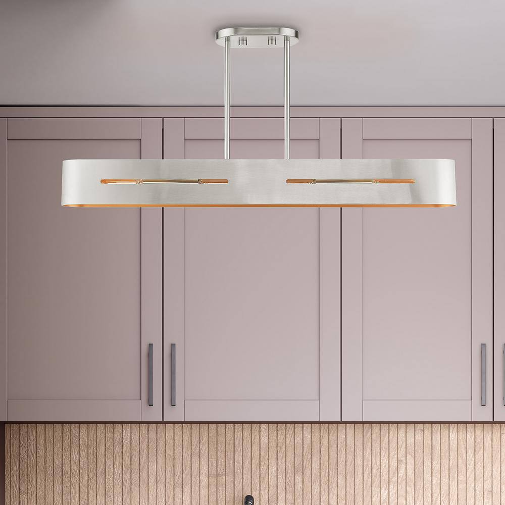 Brushed Nickel 4-Light Linear Chandelier with Medium Bulb Base