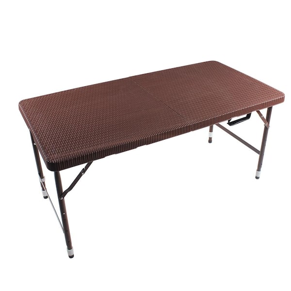 cenadinz 4 ft. Outdoor Camping Picnic Table High Load Bearing Folding Portable Rattan Plaited Table in Brown
