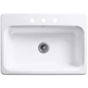 Bakersfield Drop-In Cast-Iron 31 in. 3-Hole Single Bowl Kitchen Sink in White