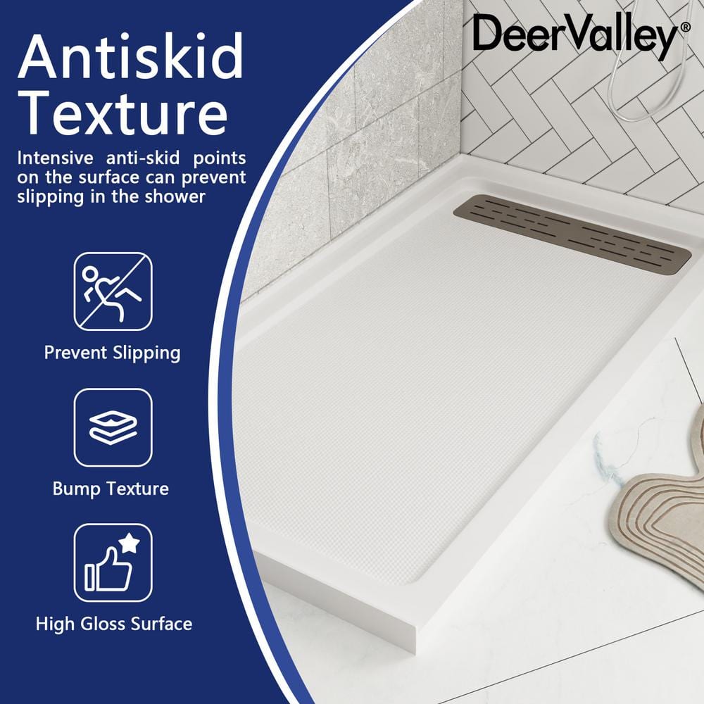 60" x 32" White Acrylic Shower Base with Stainless Steel Drain Cover