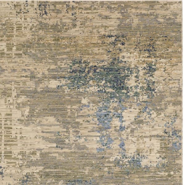10 ft. x 13 ft. Beige, Blue Abstract Washable Area Rug