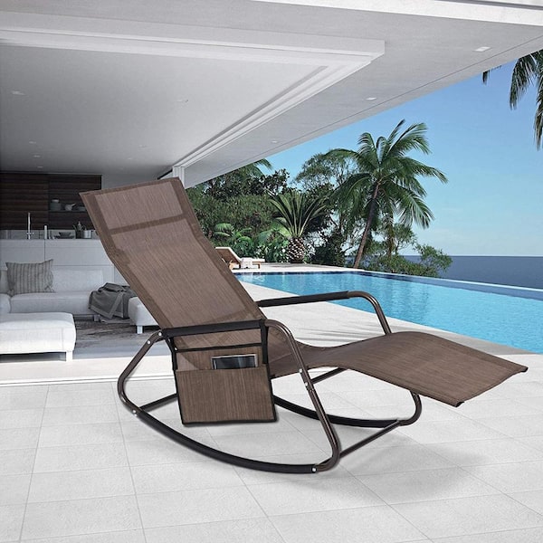 Atesun Fabric Outdoor Lounge Chair, Chaise Lounge for Patio and Lawn, Pool Lounge Chairs with Side Pocket, Brown