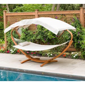 6.5 ft. Wooden Art Deco Hammock Stand with Hammock and Canopy