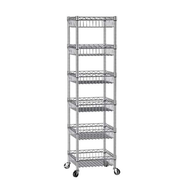 Silver Adjustable Carbon Steel Wire Shelving Rack with Wheels for Pantry, Kitchen, Laundry and Closet Storage