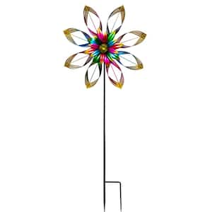 82 in. H Outdoor Embellished Rainbow Flower Metal Wind Spinner Stake Lawn Decoration
