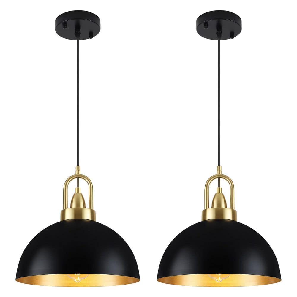 2-Pack 11.81 in. 1-Light Brass & Black Modern Height Adjustable Pendant Light with Metal Dome Shade for Kitchen Island price history on PriceWatchPro
