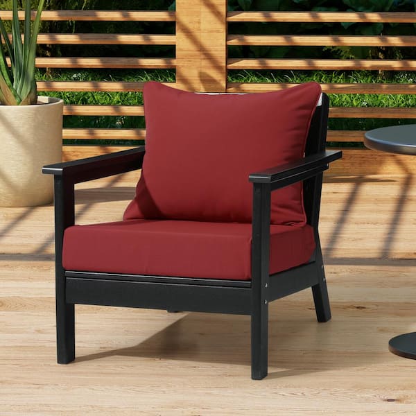 FadingFree (Set of 1) 25 in x 25 in Outdoor Patio Deep Seating Lounge Chair Seat Cushion and Back Pillow Set, Red