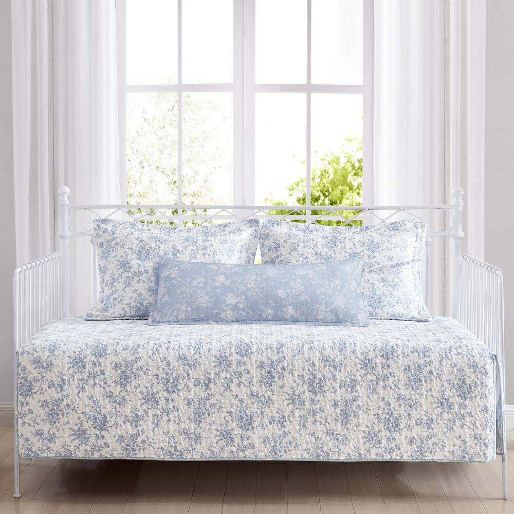 Blue Floral Cotton Reversible Daybed Cover Set