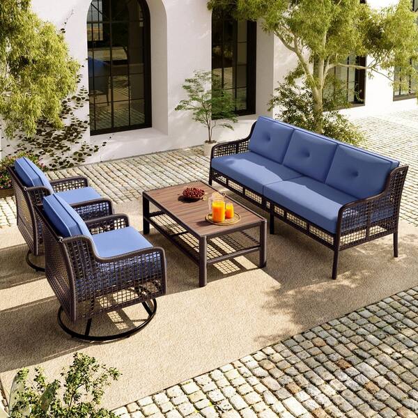 4-Piece Wicker Outdoor Sectional Set, Conversation Sofa Set with