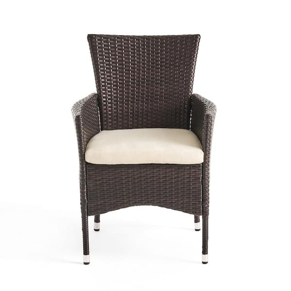 maocao hoom 2-Piece Brown Wicker Patio Dining Sets with Beige Cushion