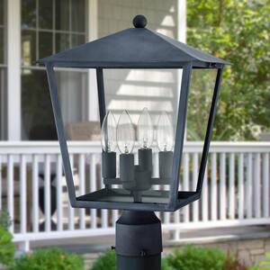 4-Light Antique Zinc Outdoor Post Lantern with Clear Tempered Glass Panes