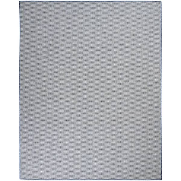 Blue, Ivory 7 ft. x 10 ft. Woven Abstract Polyester Rectangle Indoor/Outdoor Area Rug