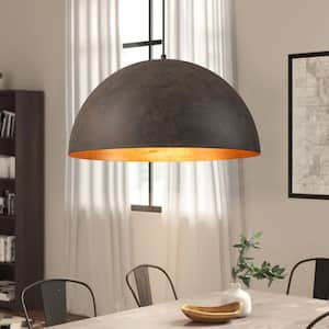 Skyler Industrial 19.68 in. 1-Light Vintage Black Brown Oversized lsland Dome Gold-leaf Interior Pendant Light