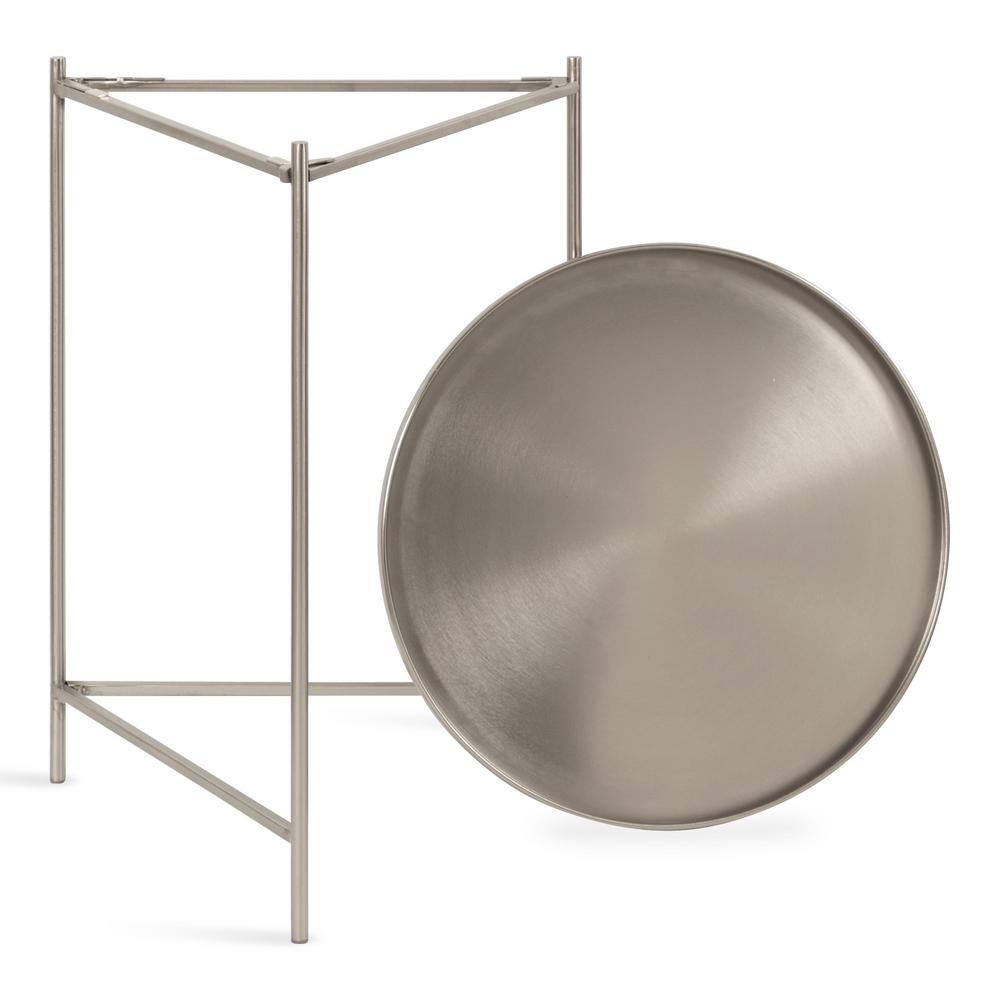 Ulani Satin Silver Nesting Metal Side Tables, Set of 2