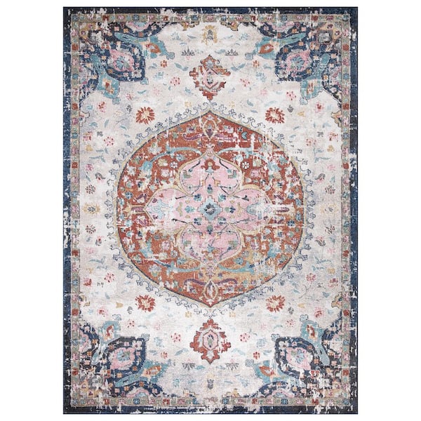 Concord Global Trading Vintage Collection Florence Ivory 7 ft. x 9 ft. Medallion Area Rug