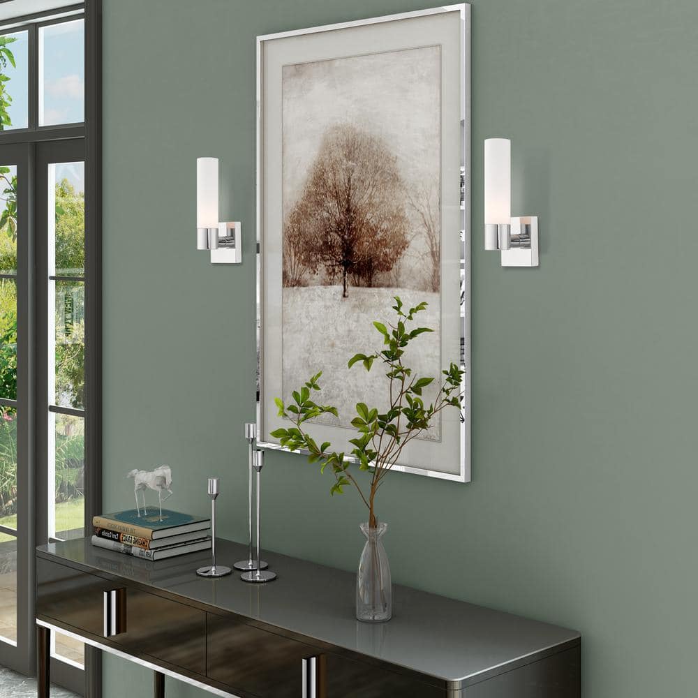 Aero Contemporary Chrome 1-Light Wall Sconce with Etched Opal Glass