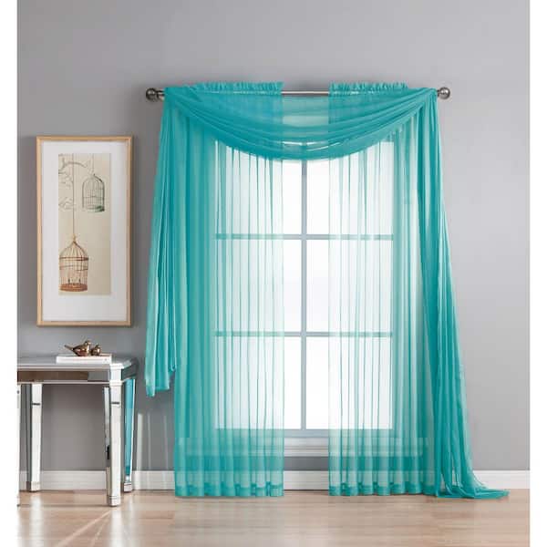 Window Elements Diamond Sheer Voile 56 in. W x 216 in. L Curtain Scarf in Turquoise