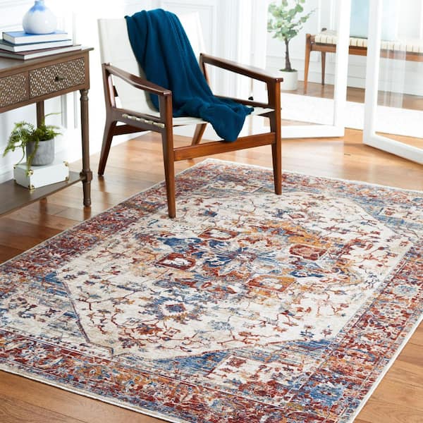 Heirloom 4 ft. x 6 ft. Ivory/Blue Rust Border Distressed Area Rug