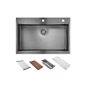 27 in. Drop-In Single Bowl 16 Gauge Black Stainless Steel Kitchen Sink with Bottom Grids