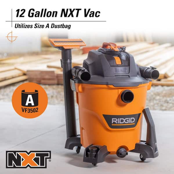 RIDGID - 12 Gallon 5.0 Peak HP NXT Shop Vacuum Wet Dry Vac with General Debris Filter, Locking Hose and Accessory Attachments