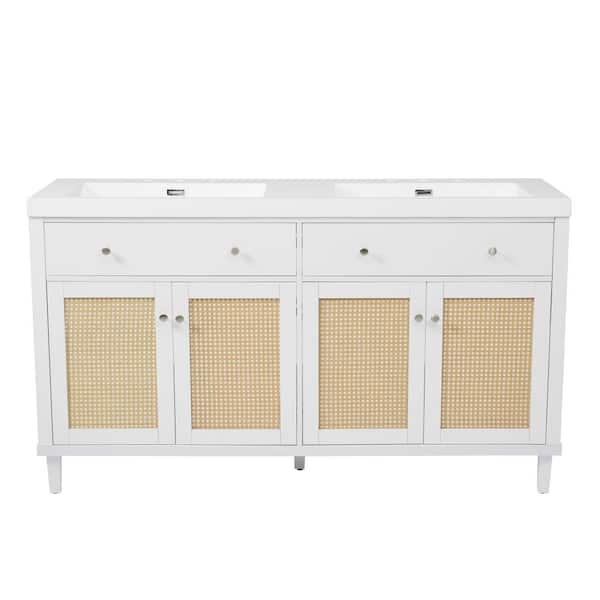 60 in. Freestanding White Bath Vanity with White Cultured Marble Top Unassembled