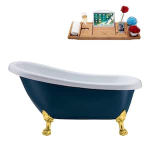 61 in. Acrylic Clawfoot Non-Whirlpool Bathtub in Matte Light Blue With Polished Gold Clawfeet And Glossy White Drain