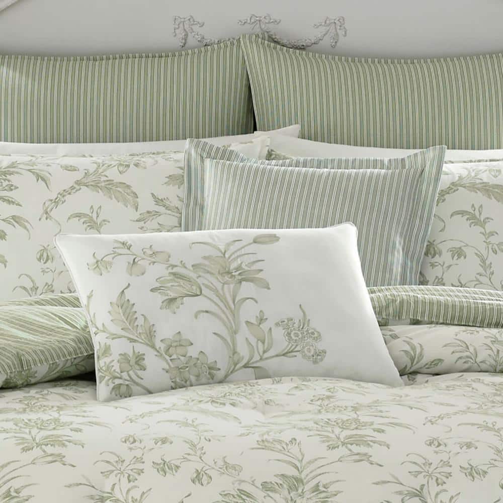 Laura Ashley Natalie 7-Piece Green Floral Cotton King Comforter Set - 3