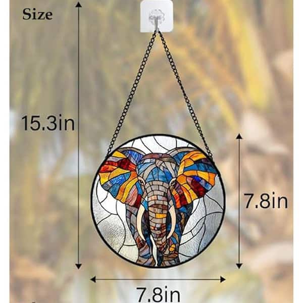 Silver Colorful Elephant Stained Glass Window Hanging YYD6-258