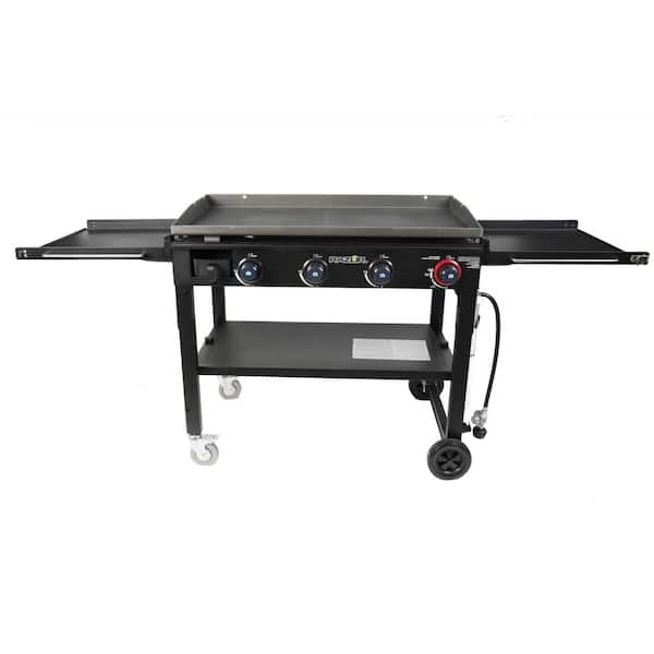 37 in. 4-Burner Portable Propane Gas Griddle Flat Top Grill with Folding Shelves and Lid in Black