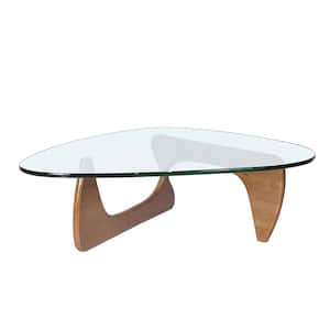 50 in. Walnut Triangle Glass Top Coffee Table with Wood Base