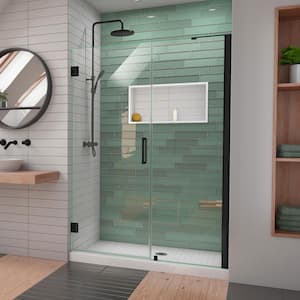 Unidoor-LS 54 in. - 55 in. W x 72 in. H Frameless Hinged Shower Door in Matte Black