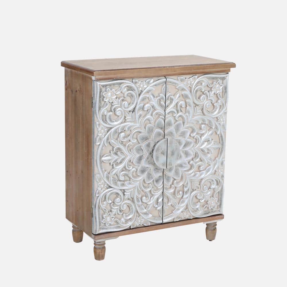 PHI VILLA Sliver and Burlywood Carved Decorative Accent Storage Cabinet  THD-IF-405 - The Home Depot