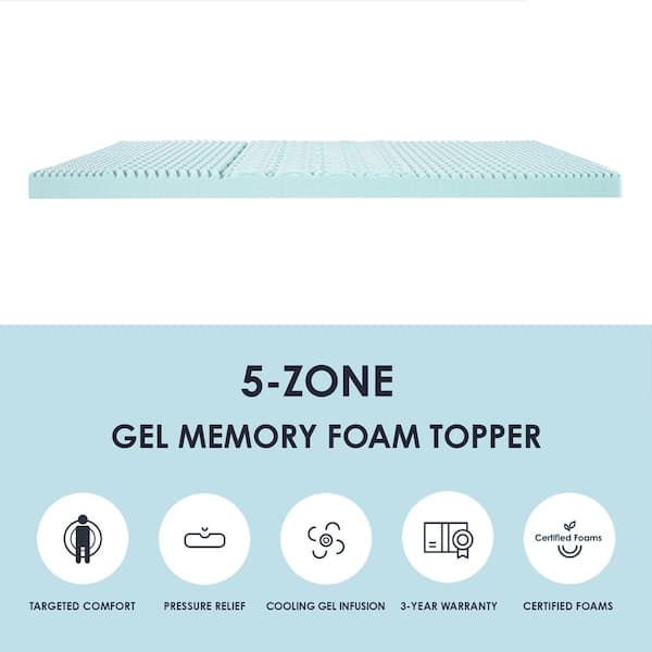 MELLOW 4 in. Short Queen Cooling Gel 5-Zone Memory Foam Mattress Topper  HD-5ZMF-GM4SQ - The Home Depot