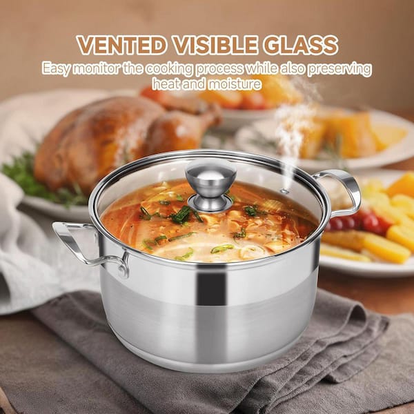 Stainless Steel Stock Pot - 12 qt. Large Cooking Pot with Lid for
