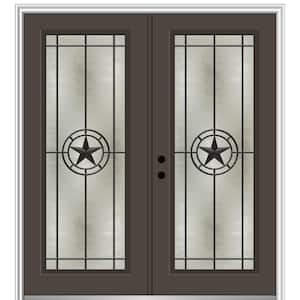 Elegant Star 68 in. x 80 in. Right-Hand/Inswing Full Lite Decorative Glass Brown Painted Fiberglass Prehung Front Door