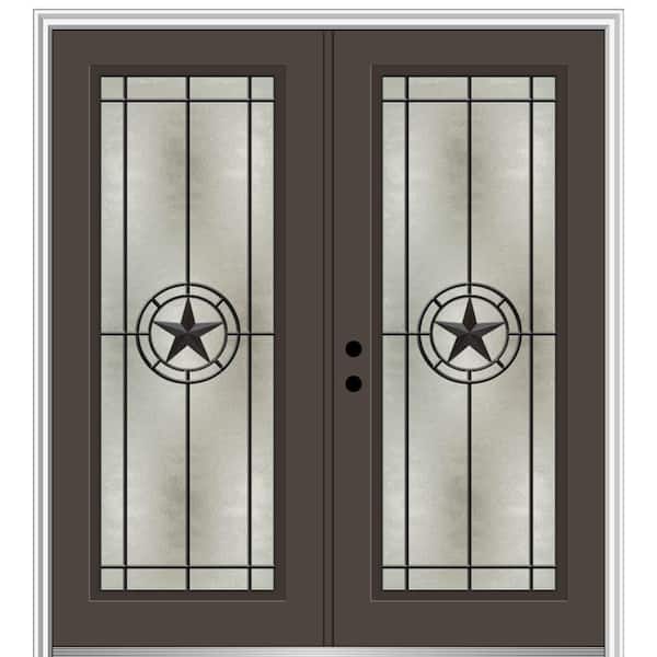 Elegant Star 68 in. x 80 in. Right-Hand/Inswing Full Lite Decorative Glass Brown Painted Fiberglass Prehung Front Door