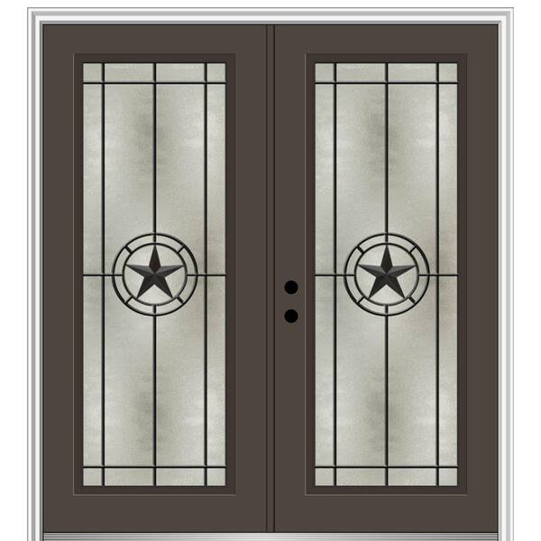 MMI Door Elegant Star 72 in. x 80 in. Right-Hand/Inswing Full Lite Decorative Glass Brown Painted Fiberglass Prehung Front Door